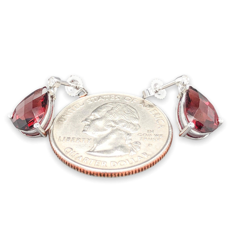 14K W Gold 5.1cttw Garnet & 0.02ct Diamond Drop Earrings - Walter Bauman Jewelers