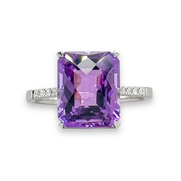 14K W Gold 5.58ctw Amethyst and SI2/G 0.10ctw Diamond Ring - Walter Bauman Jewelers