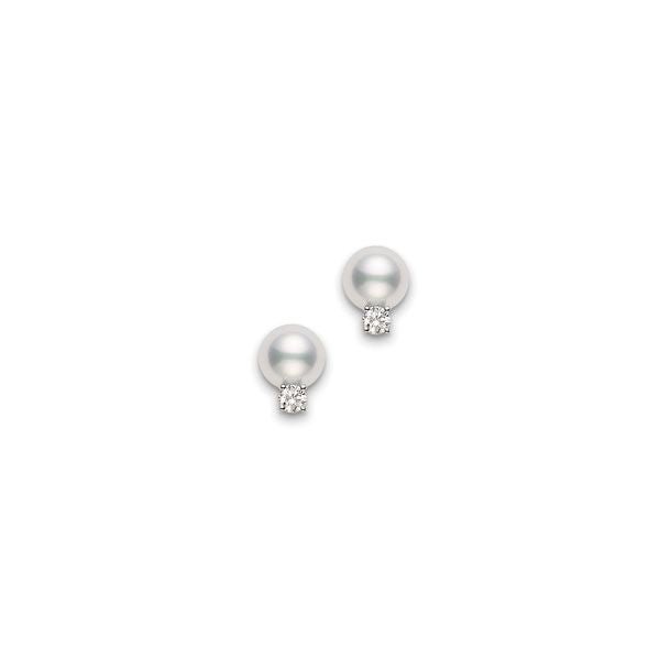 14K W Gold 6.50-7mm Pearl & Diamond earrings - Walter Bauman Jewelers