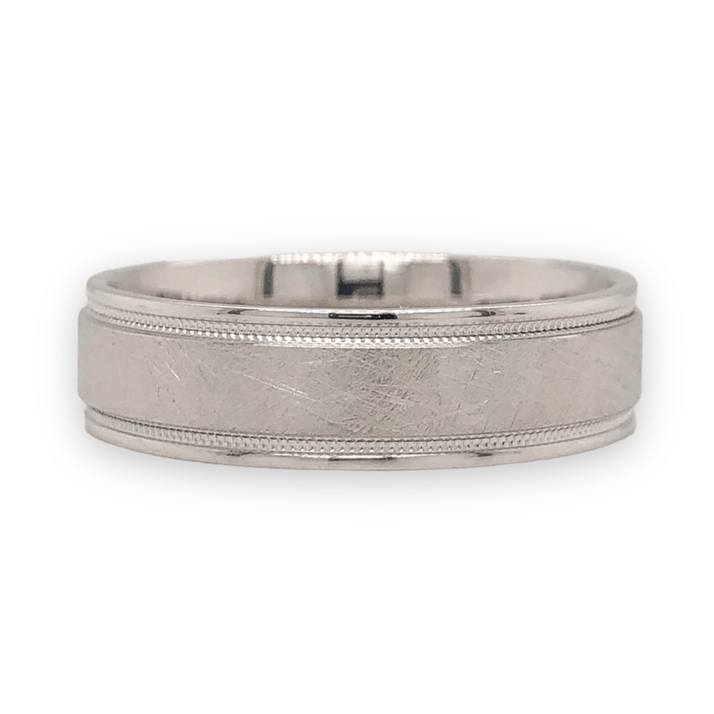 14K W Gold 6mm Brushed Finish with Milgrain Wedding Band 7.0grms - Walter Bauman Jewelers