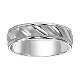 14K W Gold 6mm Flat Step Edge Carved Wedding Band - Walter Bauman Jewelers