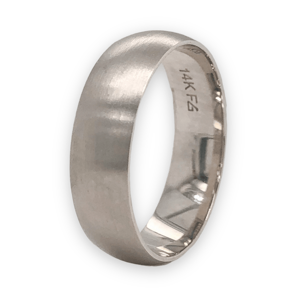 14K W Gold 6mm Width Comfort Fit Band with Brushed Finish and Flat Edge - Walter Bauman Jewelers