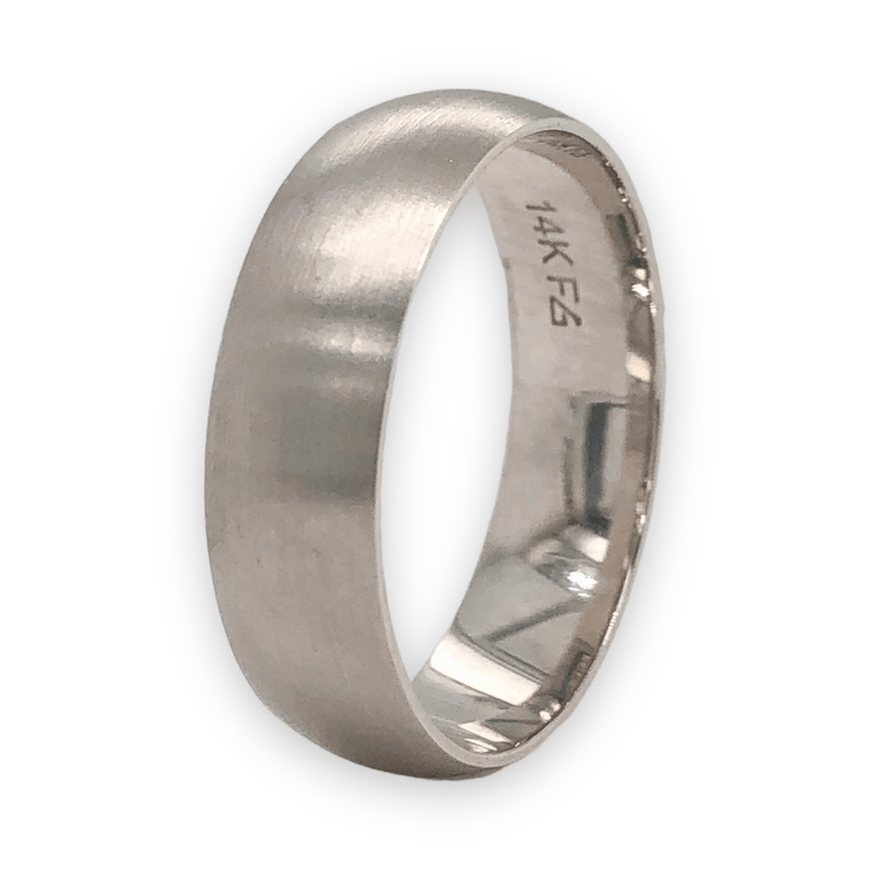 14K W Gold 6mm Width Comfort Fit Band with Brushed Finish and Flat