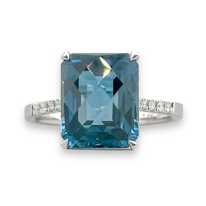 14K W Gold 7.39ct London Blue Topaz 0.10cttw Diamond Ring - Walter Bauman Jewelers