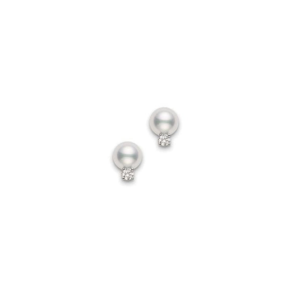 14K W Gold 7.50-8mm Pearl & Diamond earrings - Walter Bauman Jewelers
