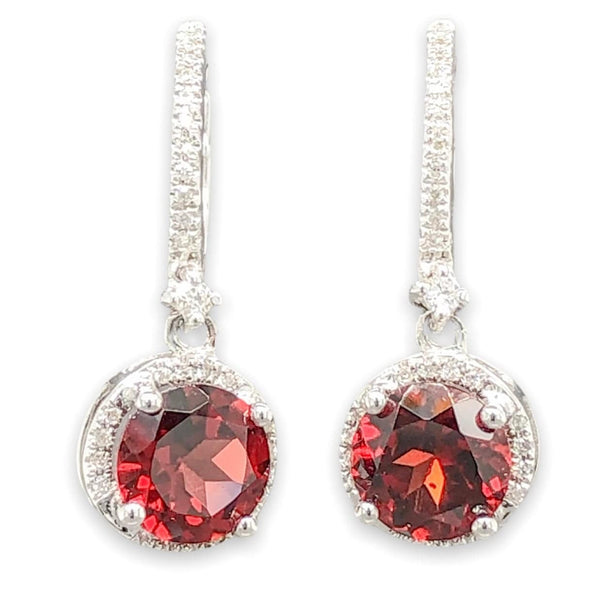 14K W Gold Garnet & .26cttw Diamond Halo Dangle Earrings - Walter Bauman Jewelers