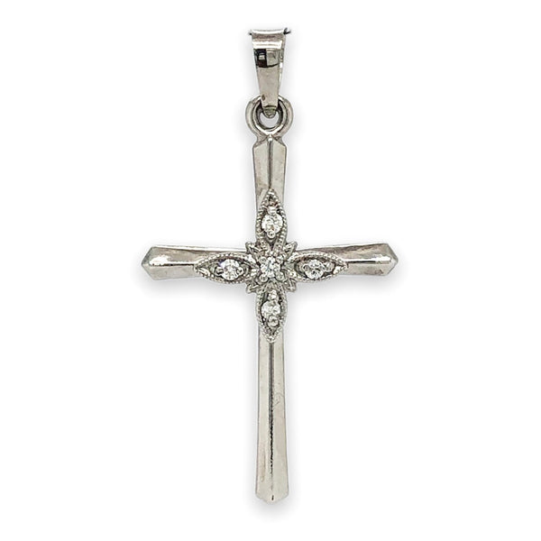 14K W Gold Hollow Diamond Cross - Walter Bauman Jewelers