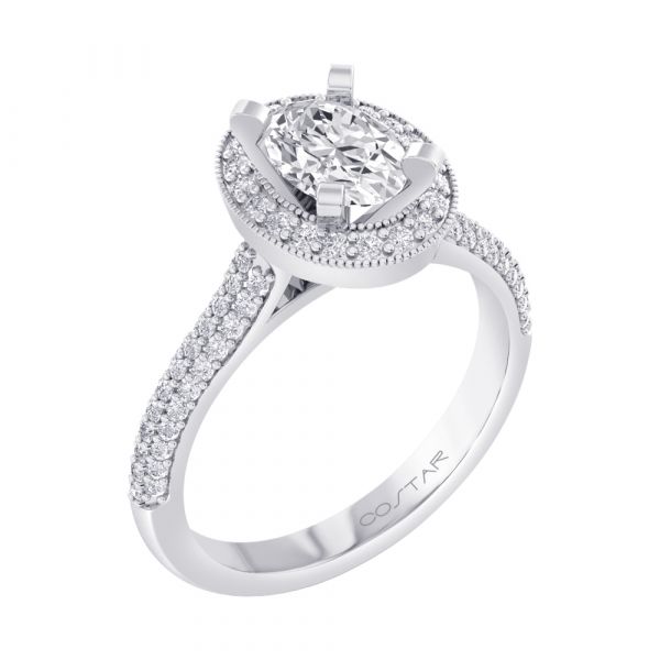 14K W Gold Oval CZ Center & 0.40cttw Diamond Accent Engagement Ring - Walter Bauman Jewelers