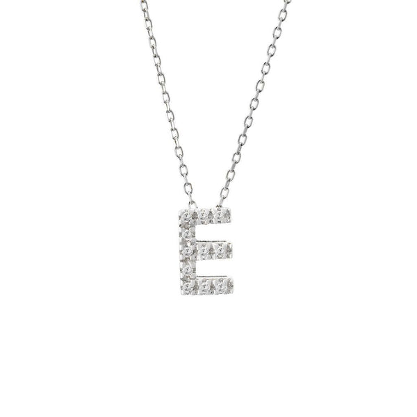 14k W Gold small diamond initial 'E' pendant - Walter Bauman Jewelers