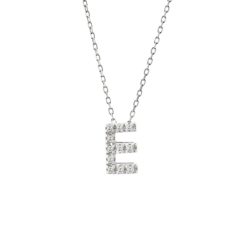 14k W Gold small diamond initial 'E' pendant - Walter Bauman Jewelers