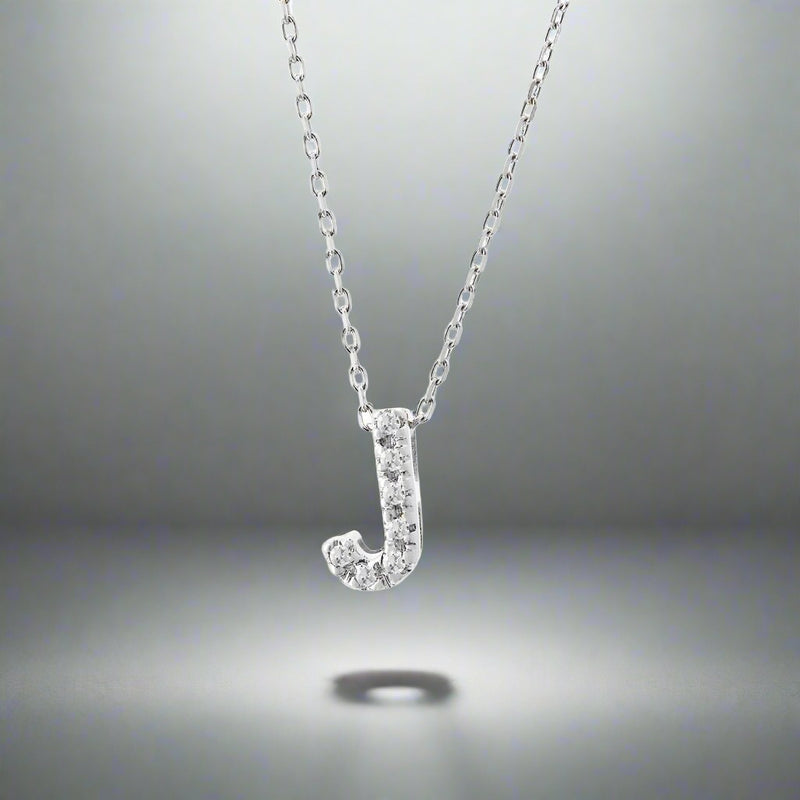 14K W Gold small diamond initial 'J' pendant - Walter Bauman Jewelers