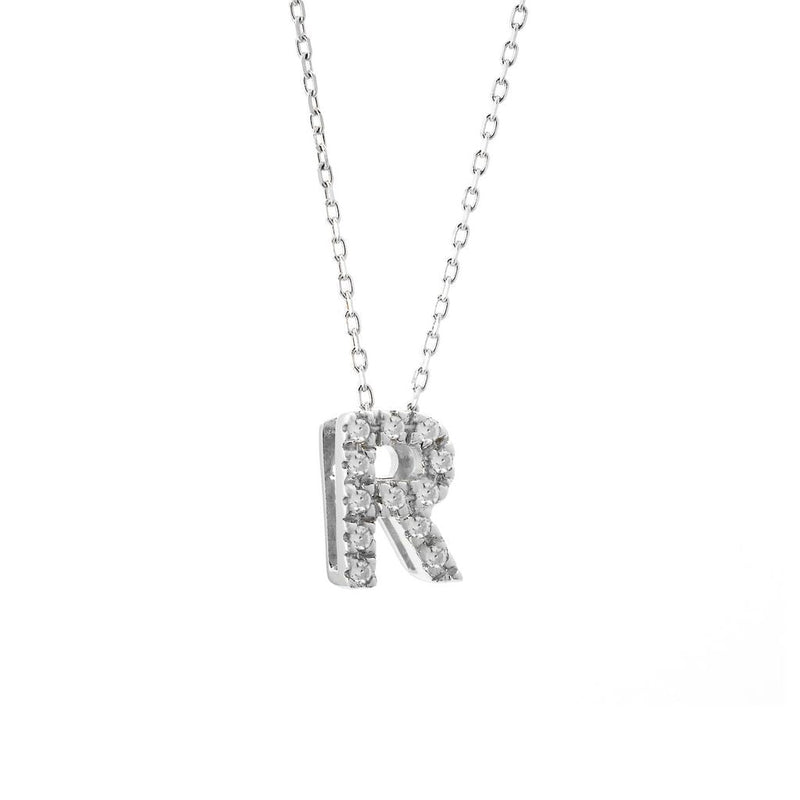 14K W Gold small diamond initial 'R' pendant - Walter Bauman Jewelers