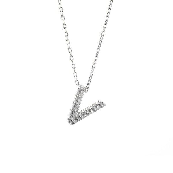 14K W Gold small diamond initial 'V' pendant - Walter Bauman Jewelers