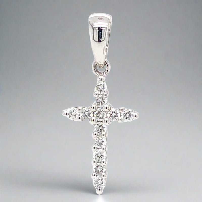 14K WG 0.14cttw Diamond Small Cross - Walter Bauman Jewelers