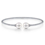14K WG .04cttw Diamonds Split Beaded Bracelet with Pearls - Walter Bauman Jewelers
