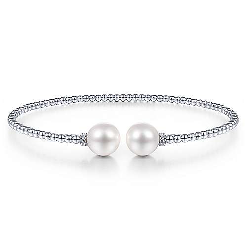 14K WG .04cttw Diamonds Split Beaded Bracelet with Pearls - Walter Bauman Jewelers