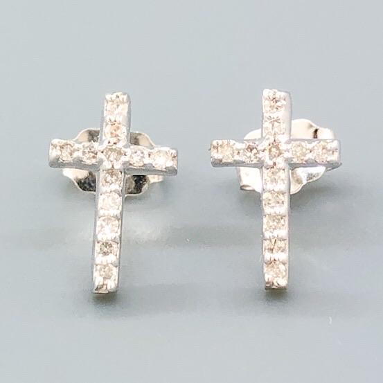 14K WG .08cttw Small Diamond Cross Earrings - Walter Bauman Jewelers