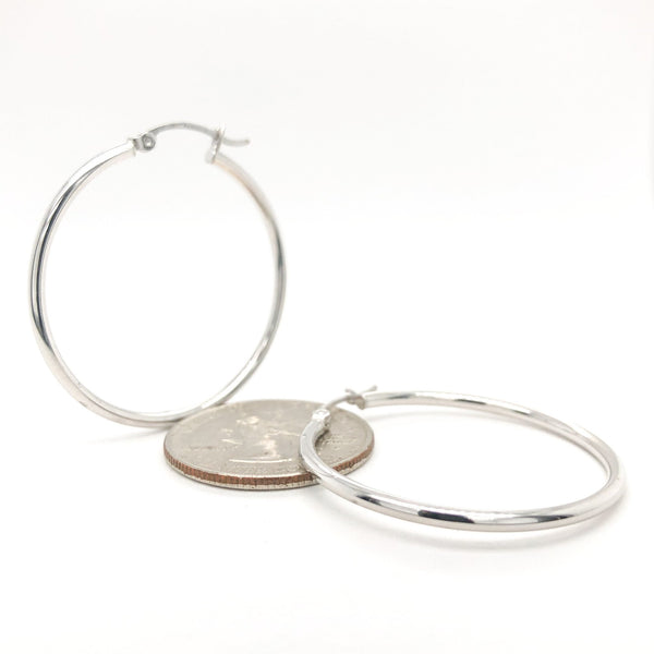 14K WG 2mm x 35mm Medium Hoop Earrings - Walter Bauman Jewelers