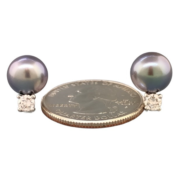 14K WG .44cttw Diamond & 9mm Tahitian Pearl and Diamond Earrings - Walter Bauman Jewelers
