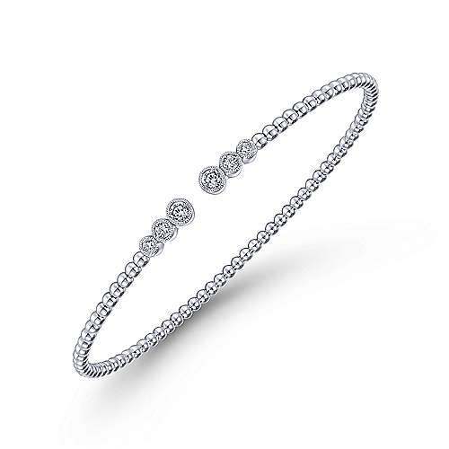 14K WG Bead Split Cuff Bracelet with 0.22cttw Bezel Set Diamonds - Walter Bauman Jewelers