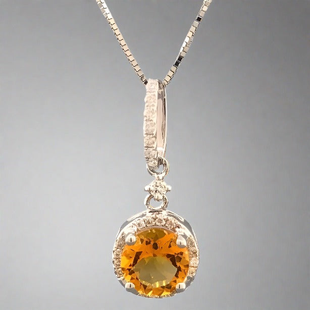 14K WG Citrine & 0.14cttw Diamond Necklace - Walter Bauman Jewelers