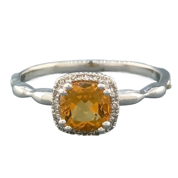 14K WG Cushion Cut Citrine & Diamond Ring - Walter Bauman Jewelers