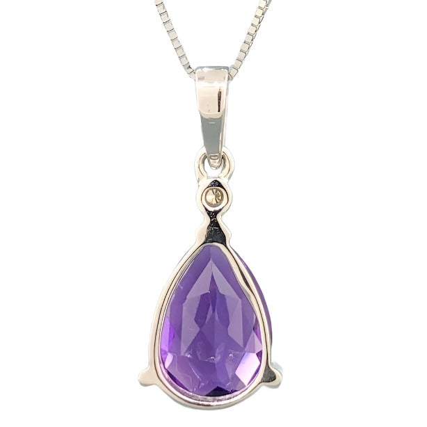 14K WG Pear Shape Amethyst & Diamond Pendant - Walter Bauman Jewelers