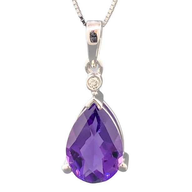 14K WG Pear Shape Amethyst & Diamond Pendant - Walter Bauman Jewelers