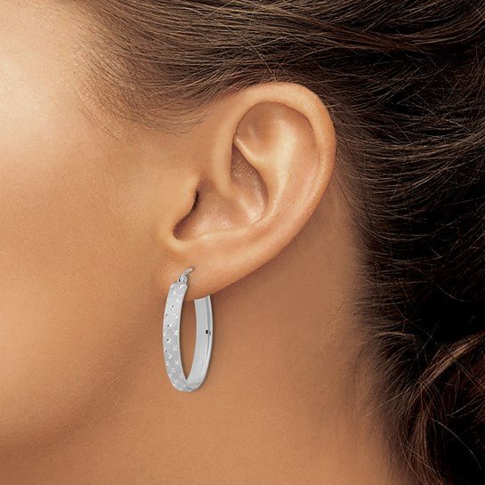 14k WG Polished Satin Dia Cut Hoop Earrings - Walter Bauman Jewelers