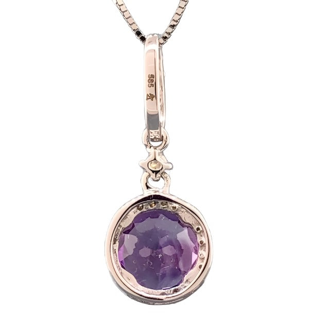 14K WG Round Amethyst & .14cttw Diamond Halo Pendant - Walter Bauman Jewelers