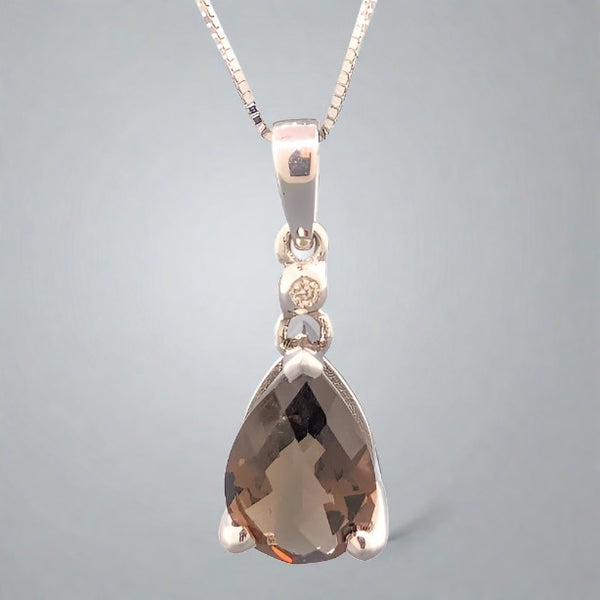 14K WG Smokey Topaz & Diamond Necklace - Walter Bauman Jewelers