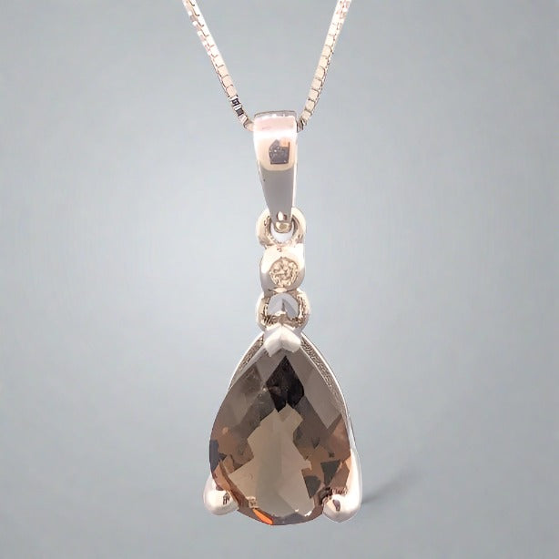 14K WG Smokey Topaz & Diamond Necklace - Walter Bauman Jewelers