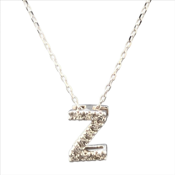 14K White gold small diamond initial 'Z' pendant - Walter Bauman Jewelers