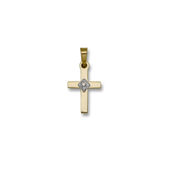 14K Y Gold 0.01ct Cross with Single diamond - Walter Bauman Jewelers