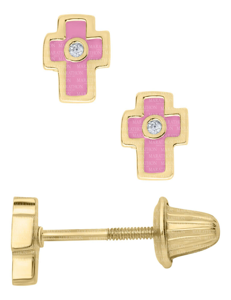 14K Y Gold 0.02cttw Cross Baby Earrings - Walter Bauman Jewelers