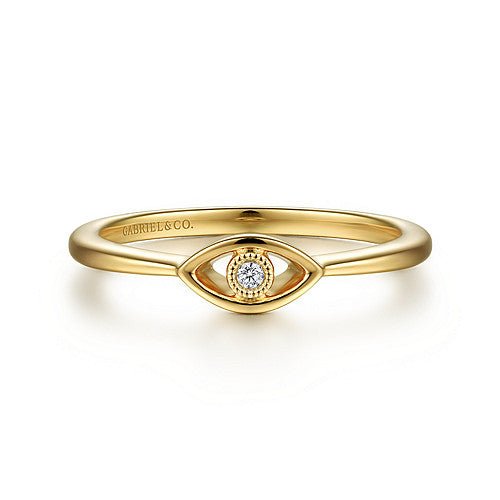 14K Y Gold 0.02cttw Dainty Evil Eye Diamond Ring - Walter Bauman Jewelers