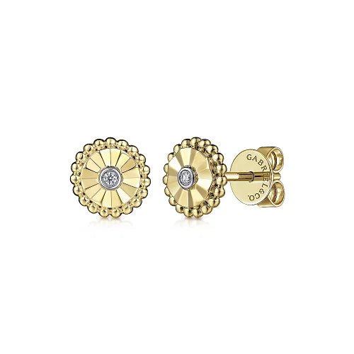 14K Y Gold 0.02ctw Dia Cut Beaded Frame Diamond Earrings - Walter Bauman Jewelers