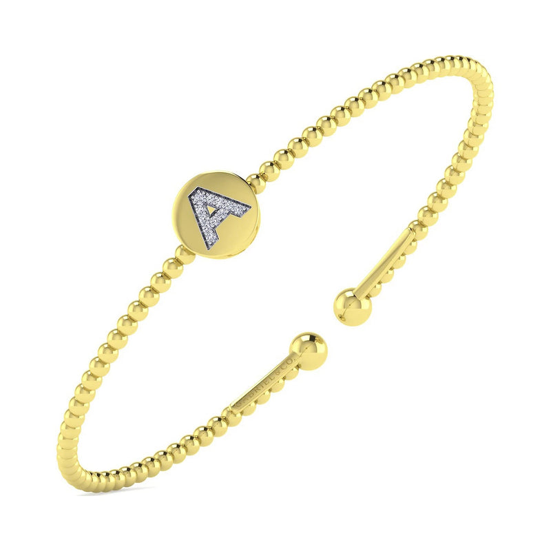 14K Y Gold 0.05cttw Diamond Initial A Cuff Bracelet - Walter Bauman Jewelers