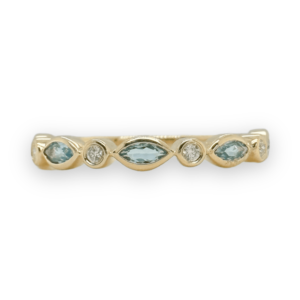 14K Y Gold 0.05ctw Diamond and 0.15ctw Blue Topaz Ring - Walter Bauman Jewelers