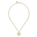 14K Y Gold 0.05ctw Textured Diamond Medallion 18" Hollow Paperclip Chain - Walter Bauman Jewelers