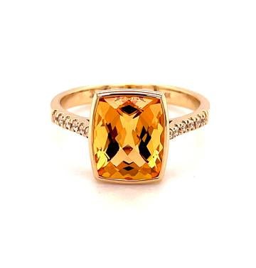 14K Y Gold 0.08cttw Emerald Cut Citrine and Diamond Ring - Walter Bauman Jewelers