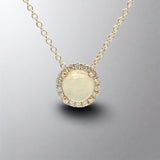 14K Y Gold 0.10ctw Diamonds 0.60ctw Round Opal Pendant - Walter Bauman Jewelers