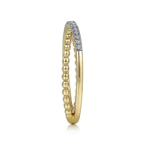 14K Y Gold 0.10ctw Pave Diamond Beaded Crossover Ring - Walter Bauman Jewelers