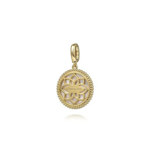 14K Y Gold 0.12ctw Diamond Sapphire and Mother of Pearl Medallion Pendant - Walter Bauman Jewelers