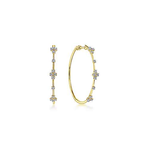 14K Y Gold 0.13ctw Cluster Diamond Hoop Earrings - Walter Bauman Jewelers