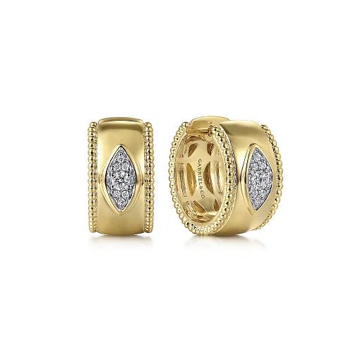 14K Y Gold 0.13ctw Diamond Huggies With Beaded Edges - Walter Bauman Jewelers