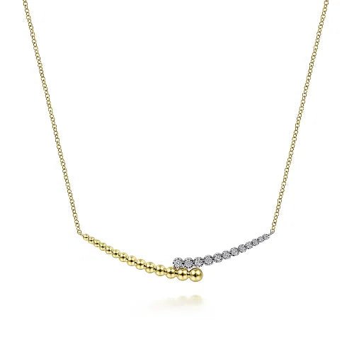 14K Y Gold 0.15ctw 17.5" Diamond Beaded Bar Necklace - Walter Bauman Jewelers