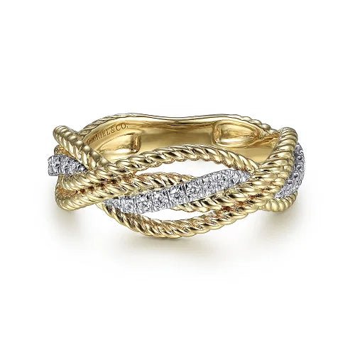 14K Y Gold 0.17ctw Diamond Twist Rope Ring - Walter Bauman Jewelers