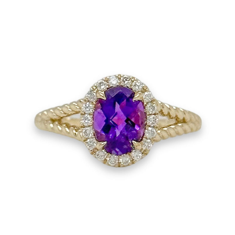 14K Y Gold 0.17ctw Diamonds and 1.10ctw Amethyst Ring - Walter Bauman Jewelers