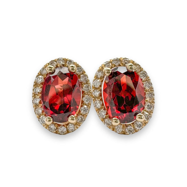 14K Y Gold 0.19ct Diamond and 1.80ct Garnet Halo Earrings - Walter Bauman Jewelers